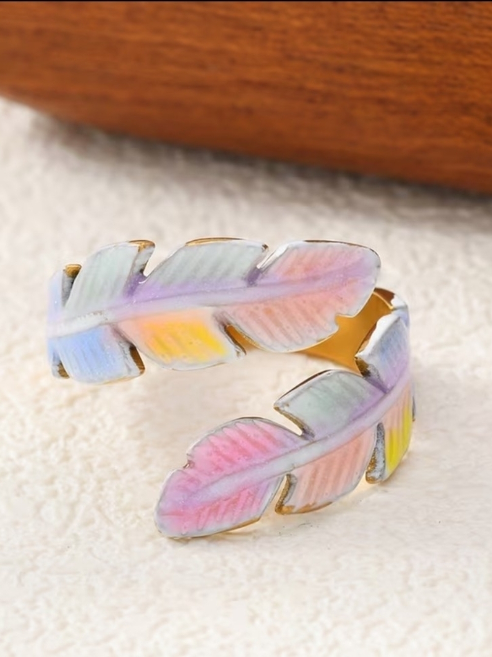 NWOT Pastel Feather Open Ring - Multicolor Enamel